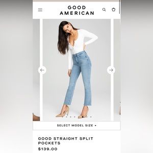 Good American Good Legs High Rise Straight Jean, Split Pockets, light blue wash